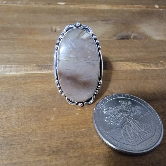 Native Shell Fossil Agate Gemstone Ring Size 6.5 Silver Women Jewelry 92… - Picture 2 of 3